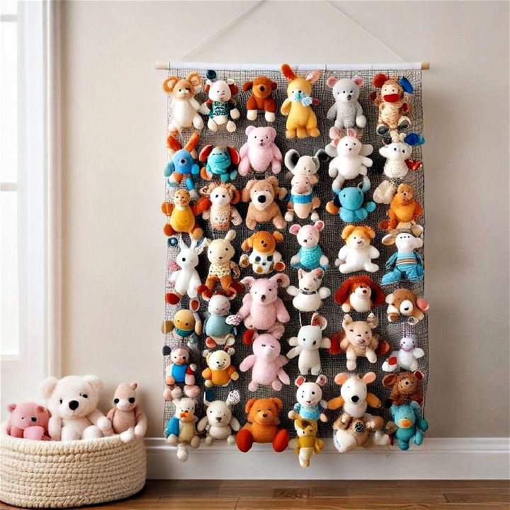 store stuffed animals with hanging mesh storage solution