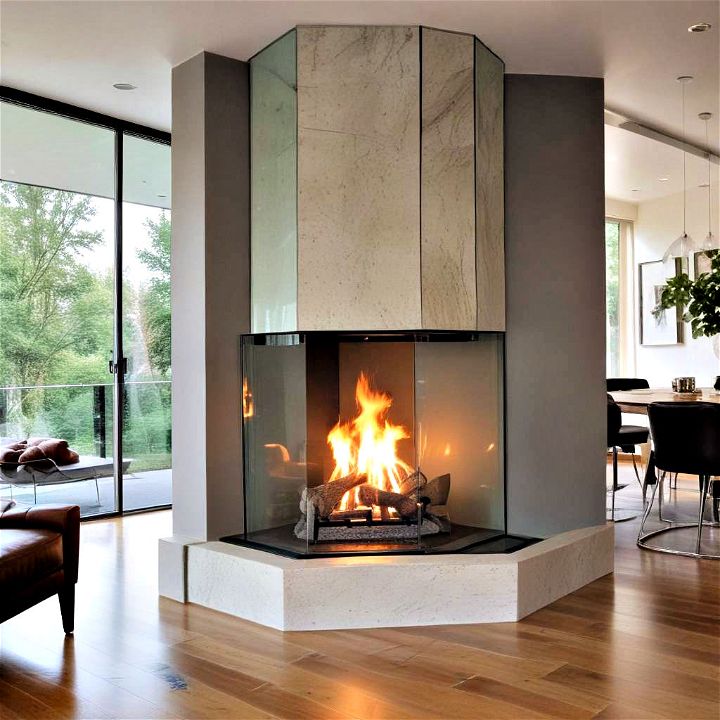 stunning and sleek 3 sided glass corner fireplace