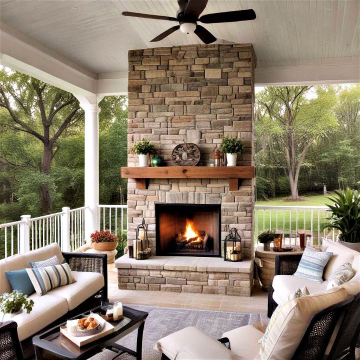stunning fireplace focal point for screened in porch