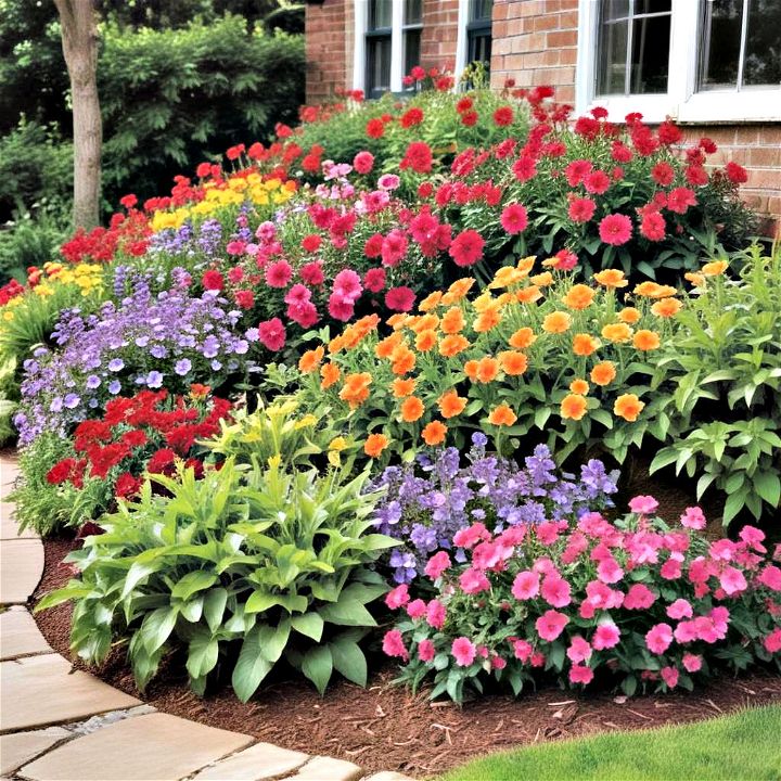 stunning front yard vibrant flower beds