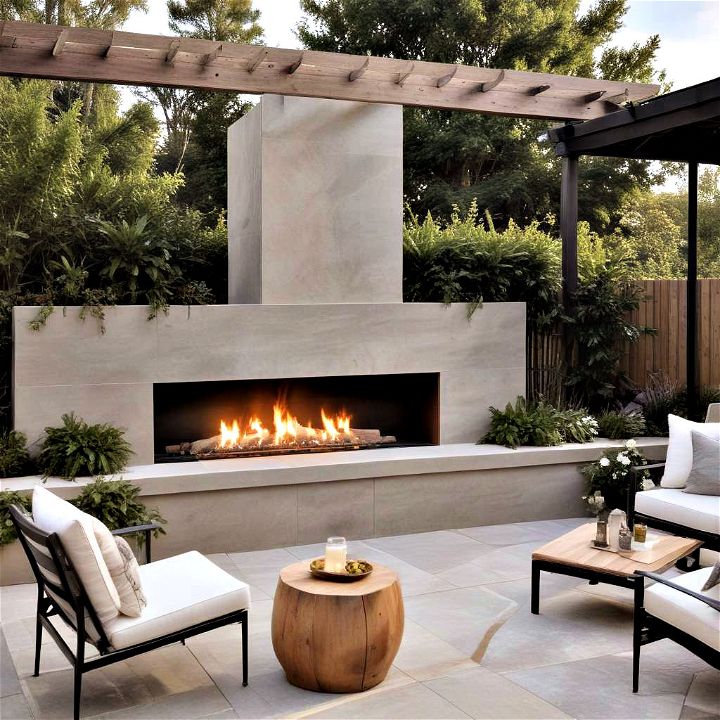 stunning living space outdoor linear fireplace