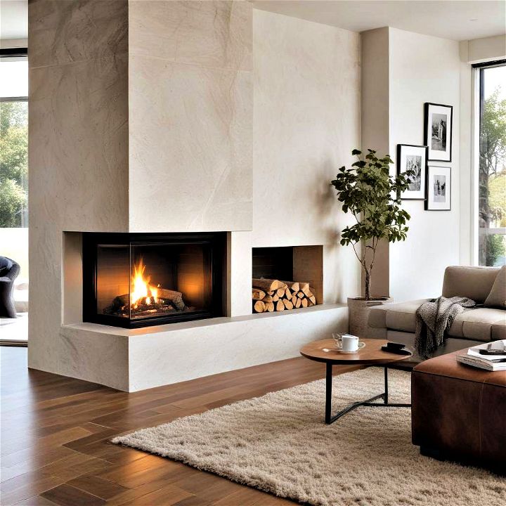 stylish and practical two sided corner fireplace
