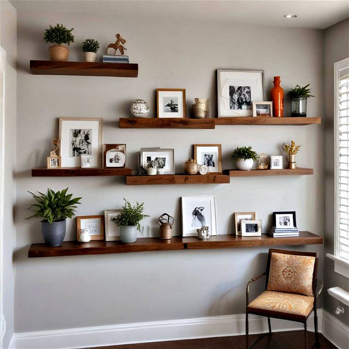 stylish floating shelves accent wall