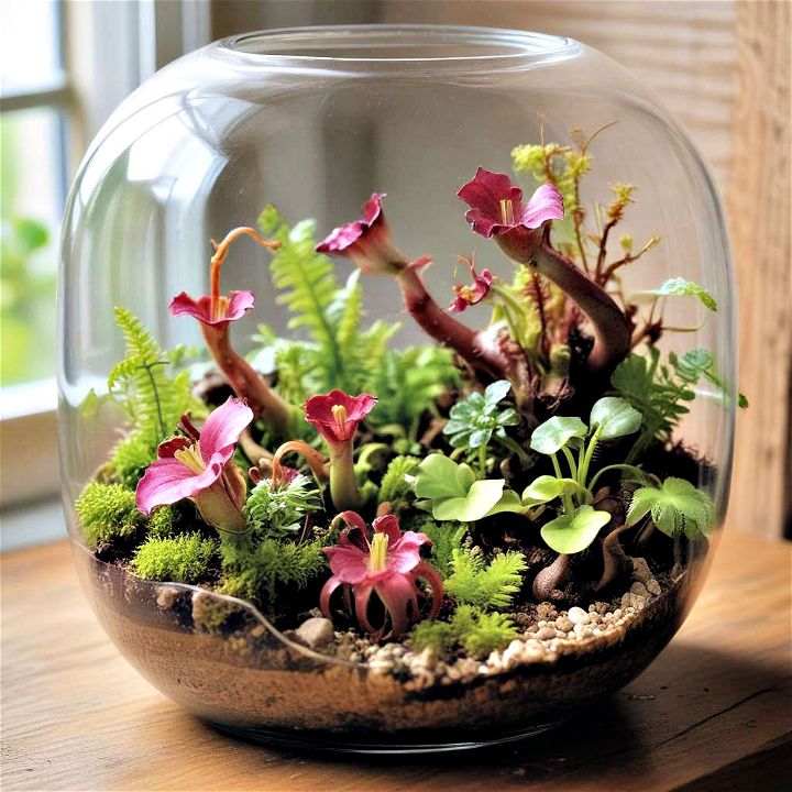 terrarium featuring carnivorous plants