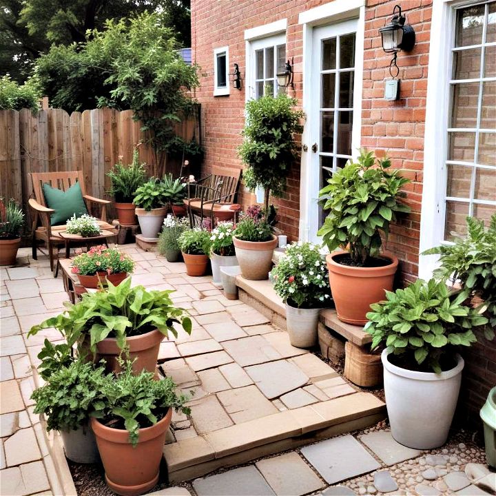 townhouse backyard potted plant garden