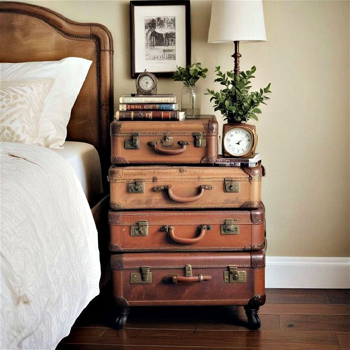 travel inspired nightstand with a hidden storage