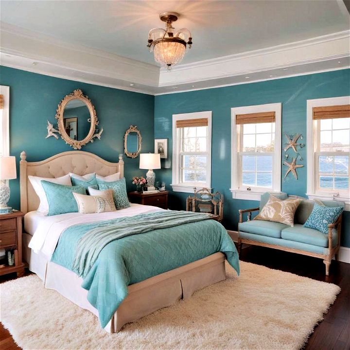 under the sea themed bedroom with aquatic colors