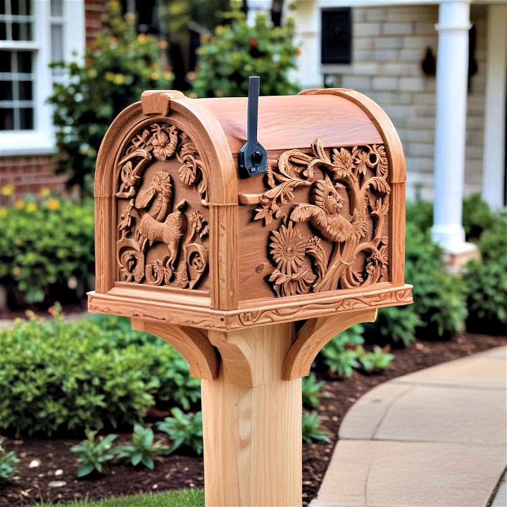 unique custom carved wood mailbox post
