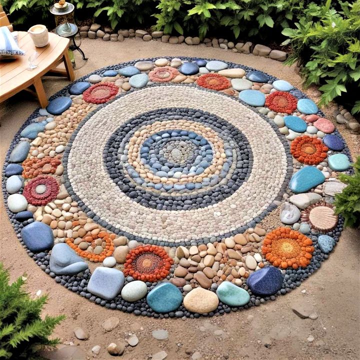unique gravel patio mosaic art