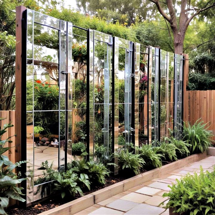 unique mirror panels for garden fence