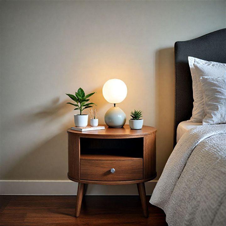 unique round nightstand to soften your room’s look