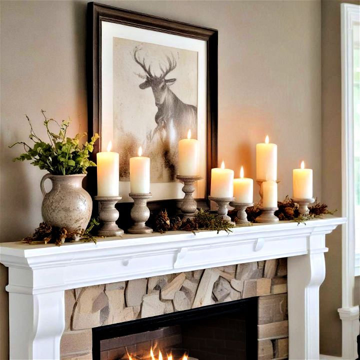 varying candle heights classic mantel decor