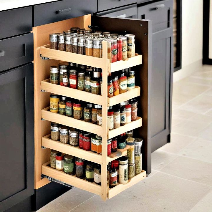 vertical pull out spice cabinet storage solution