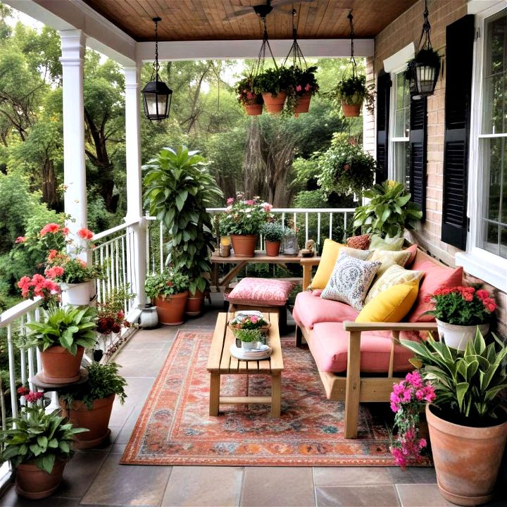 vibrant back porch garden oasis