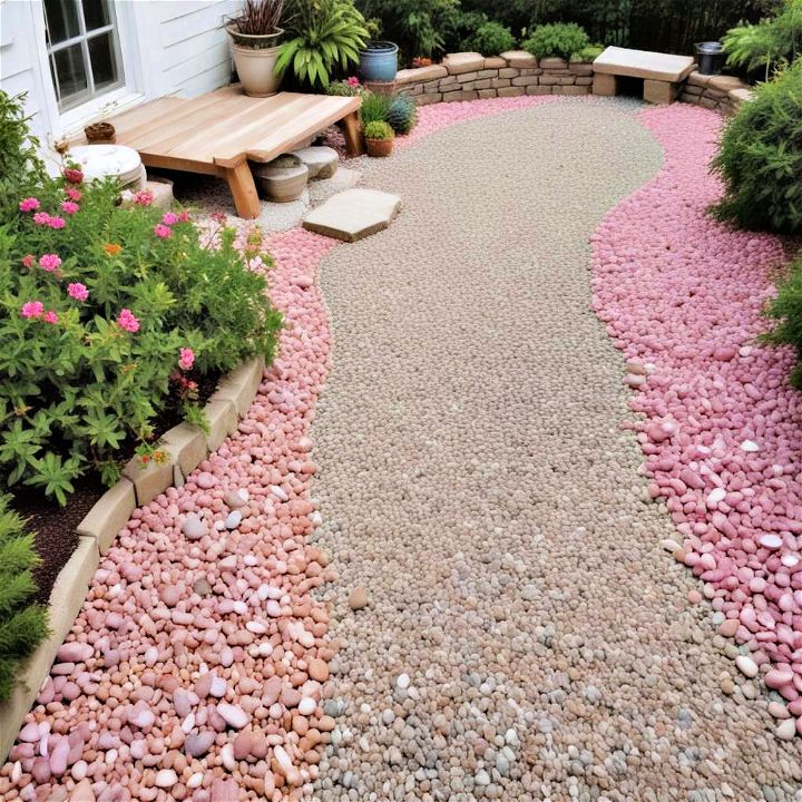 vibrant colored garden gravel decor