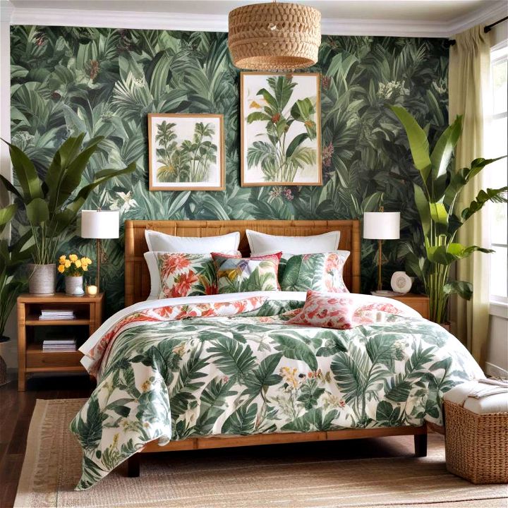 vibrant tropical inspired bedroom