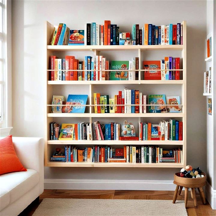wall mounted shelving to elevate storage for books and board games