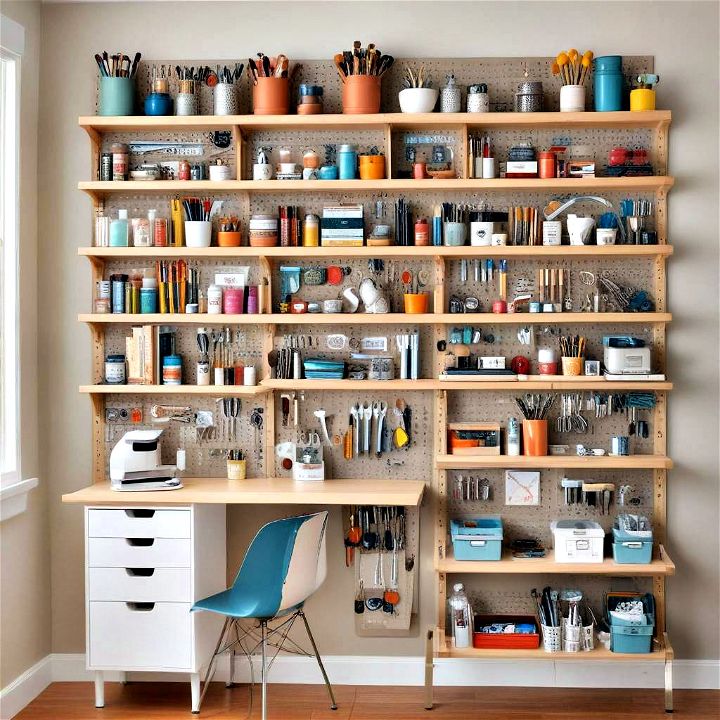 wall mounted storage to keep your creative space looking tidy