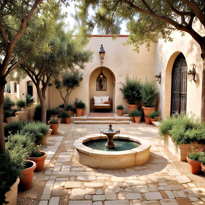 warm and inviting side yard mediterranean oasis