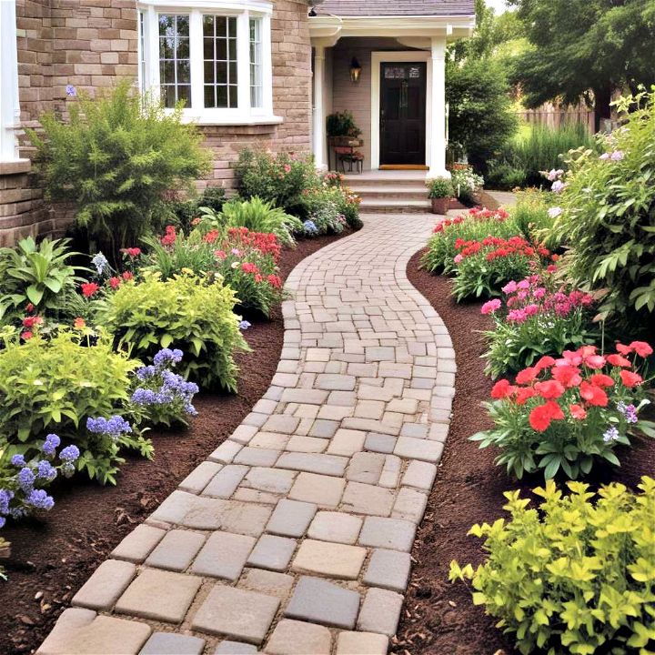 welcoming front yard paver pathway