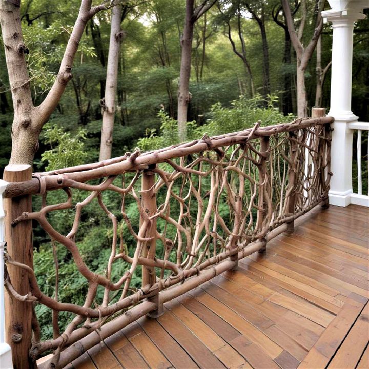 woven branches railing for cottages or homes in woodland settings