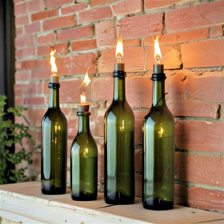 Turn empty wine bottles into charming torches
