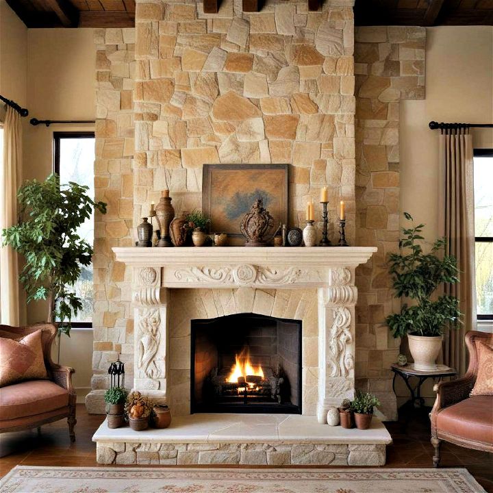 Tuscan elegance stone fireplace