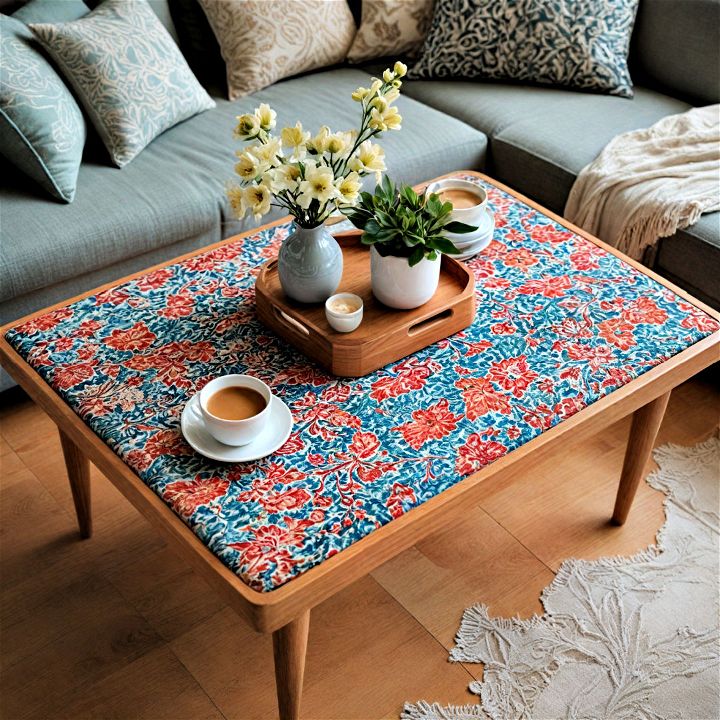 add vibrant patterns to introduce texture to your coffee table