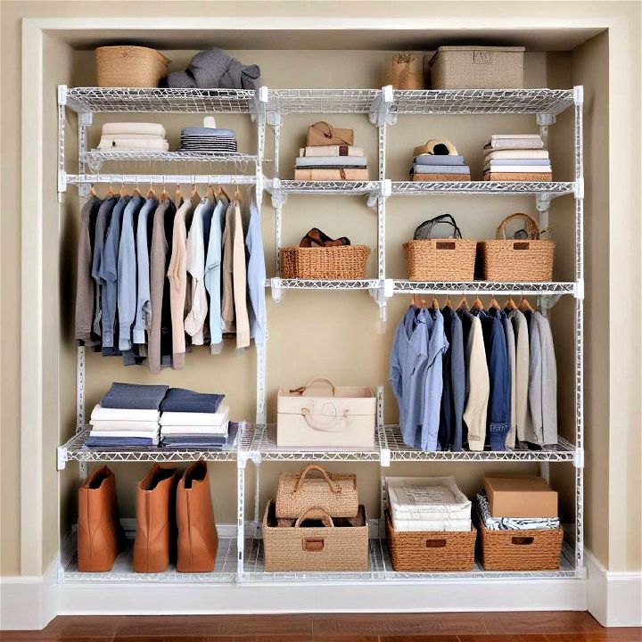 adjustable wire shelving to customize closet storage