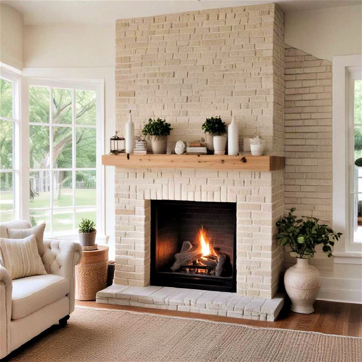 almond beige painted brick fireplace