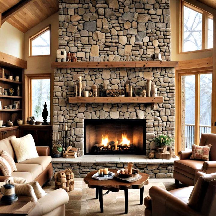 alpine retreat stone fireplace
