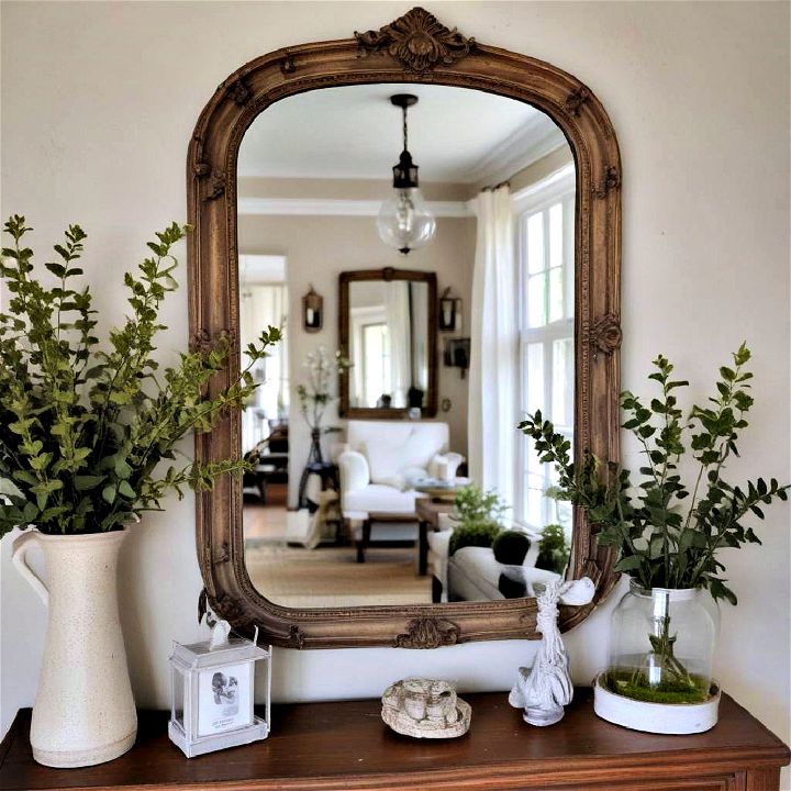 antique mirror to provide an element of glamour to farmhouse decor