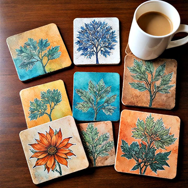 artistic coasters to spark interest and conversation among guests
