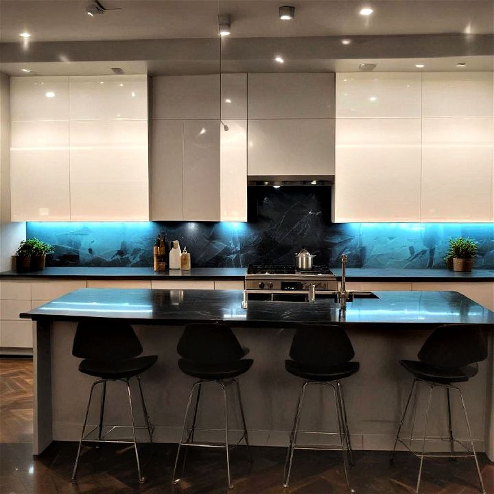 backlit backsplash to enhance the atmosphere of your open kitchen