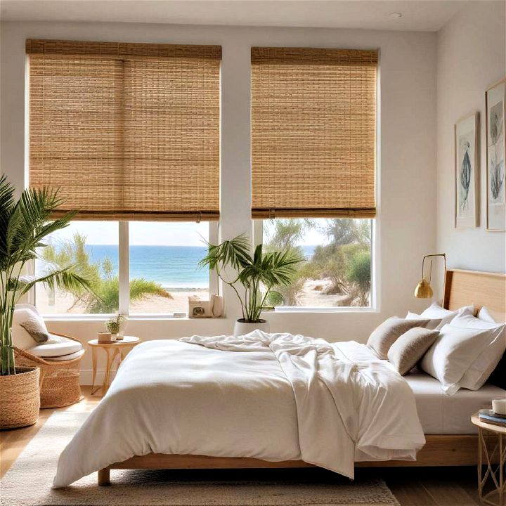 bamboo blind for beach themed bedroom