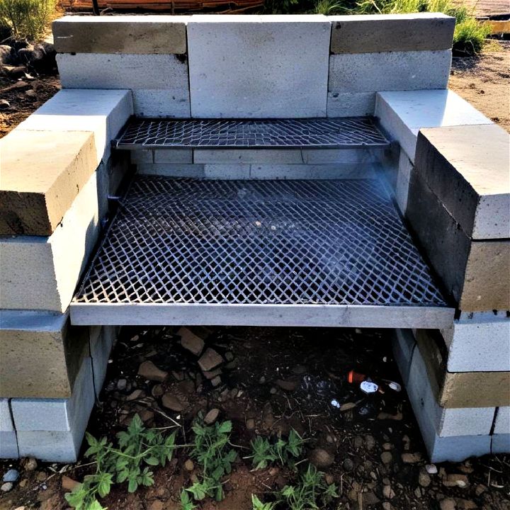 barbecue station with cinder blocks