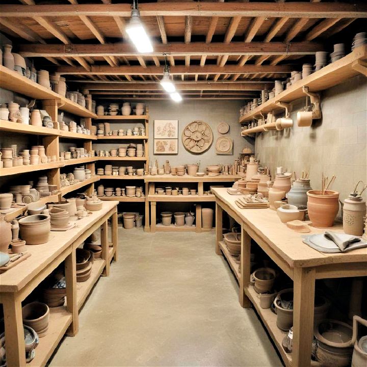 basement pottery studio equipped