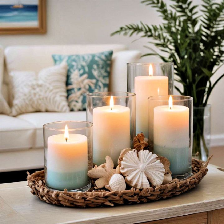 beachy scented candles for coastal living room