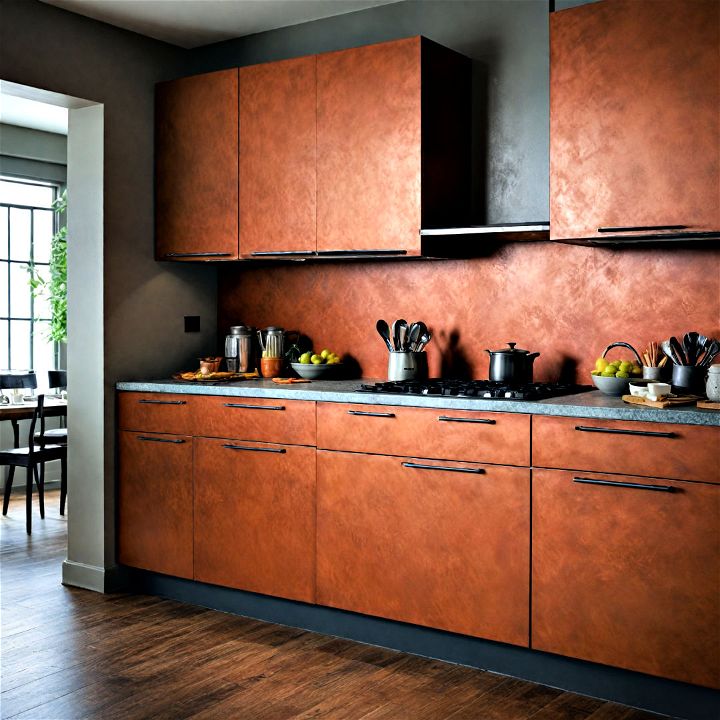 beautiful burnished copper toned cabinets