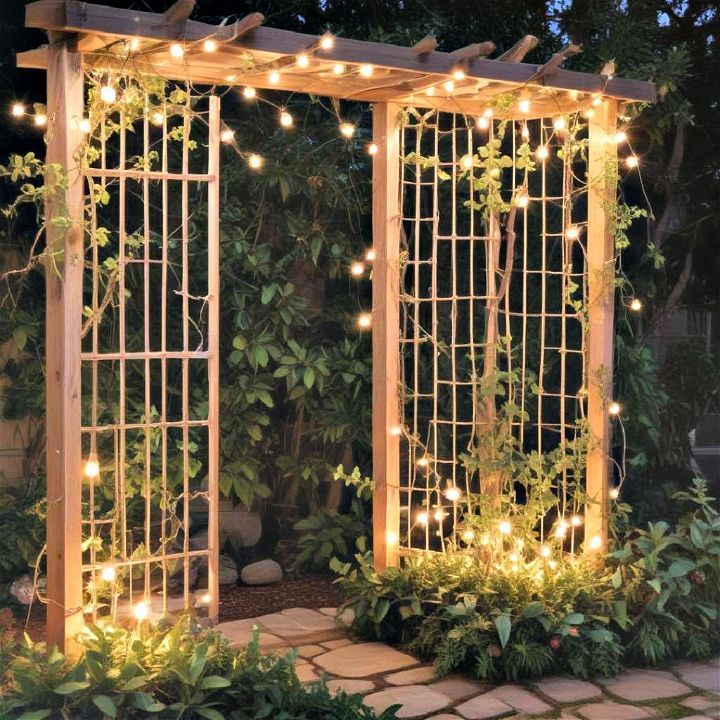 beautiful illuminated garden trellis