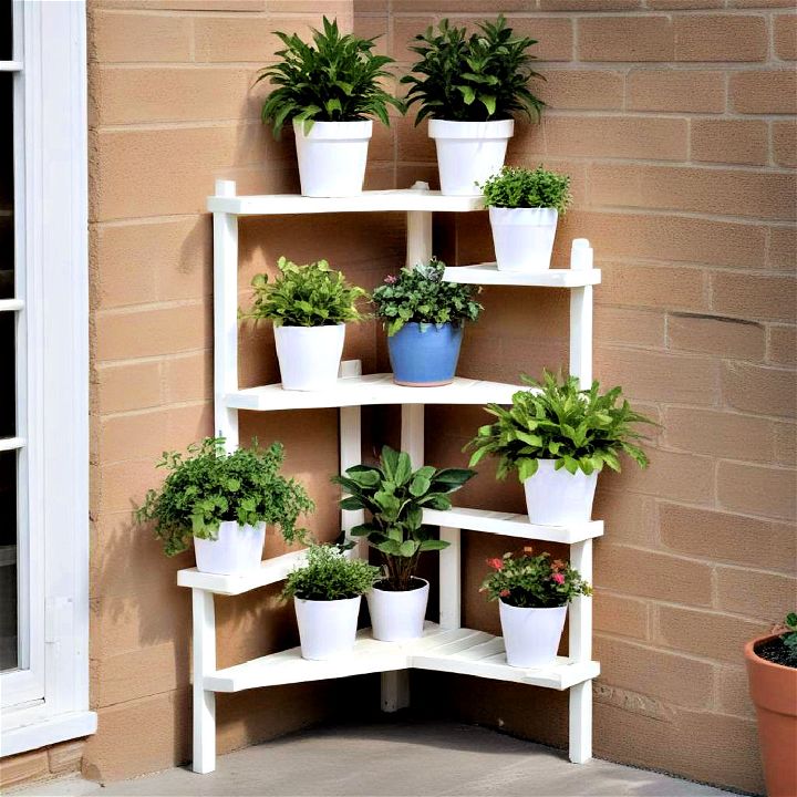 beautiful outdoor corner plant shelf