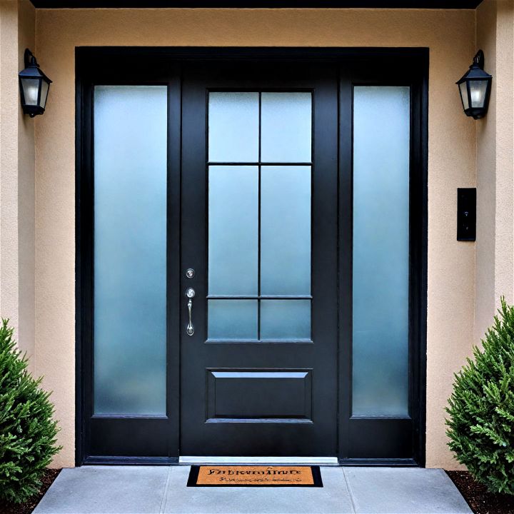 black door with frosted glass panels