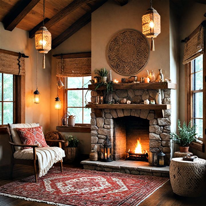 bohemian style stunning fireplace decor style