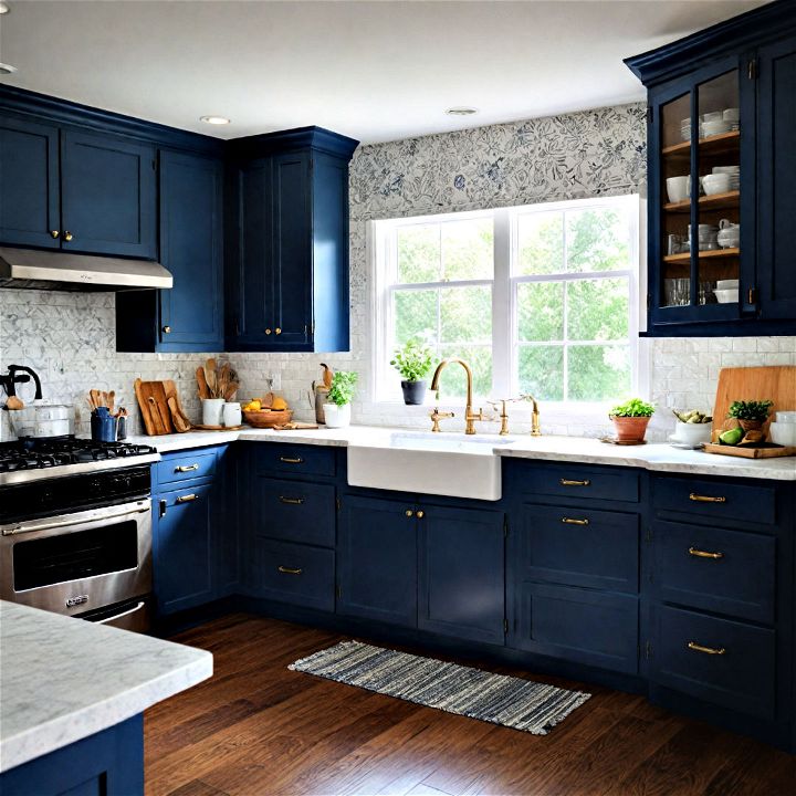 bold and elegant navy blue cabinets
