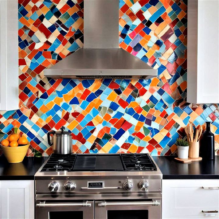 bold backsplash to add a pop of color to your open kitchen