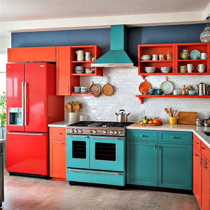 bold vibrant appliances to add a cheerful vibe to your open kitchen