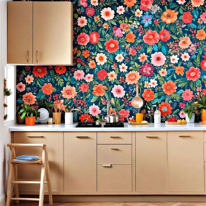 bold wallpaper for boho kitchen