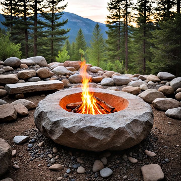 boulder fire pit to create a dramatic gathering spot