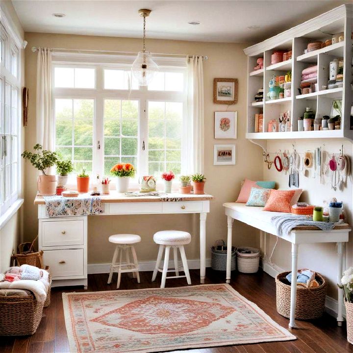 bright sewing and knitting nook