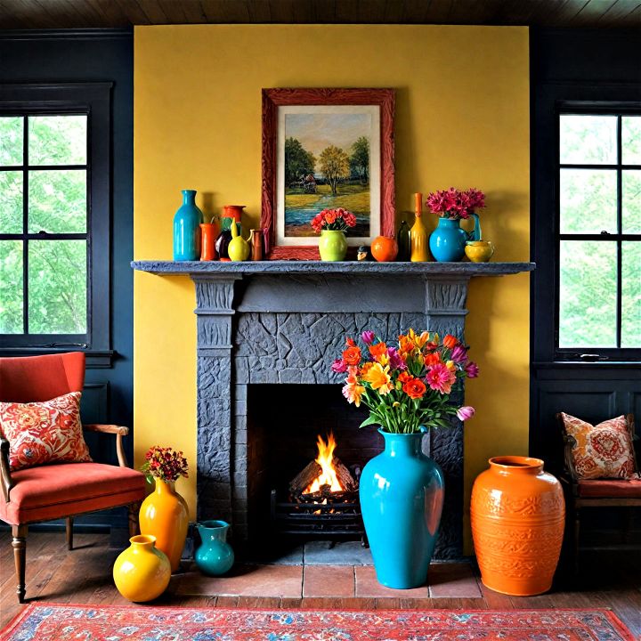 brighten up your fireplace with bold color accents